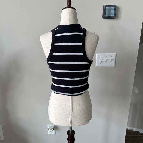 Mauve Cropped Black and White Striped Ribbed Tank Top - Picture 5 of 9